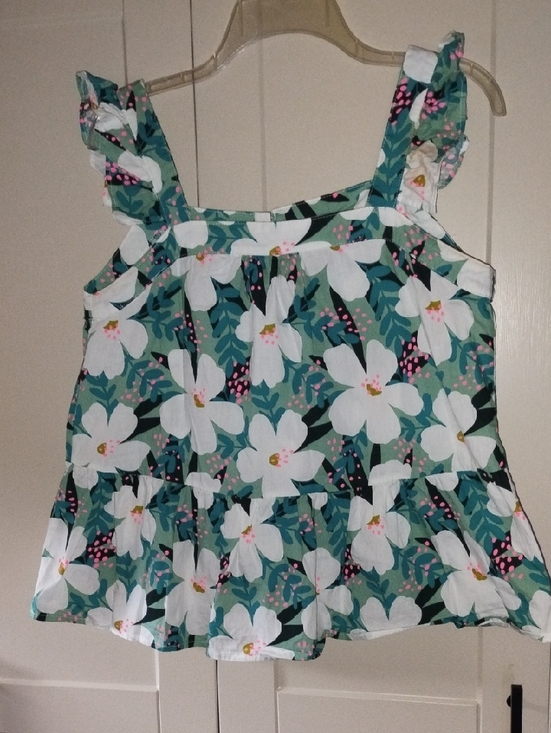 THML Tops - THML Women's  Floral Ruffle Tiered Top - Teal & White